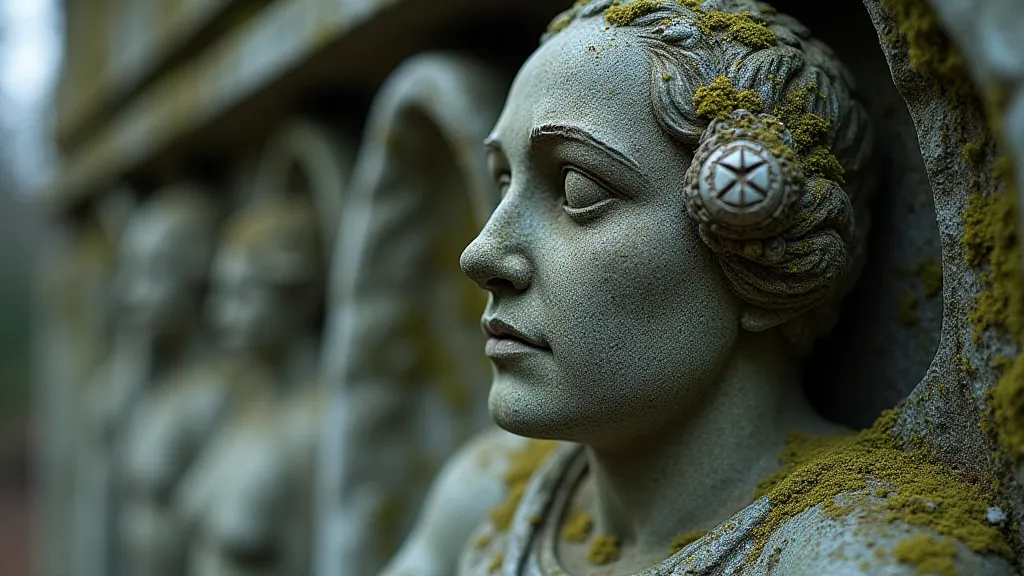 Weathered stone carving of an angel