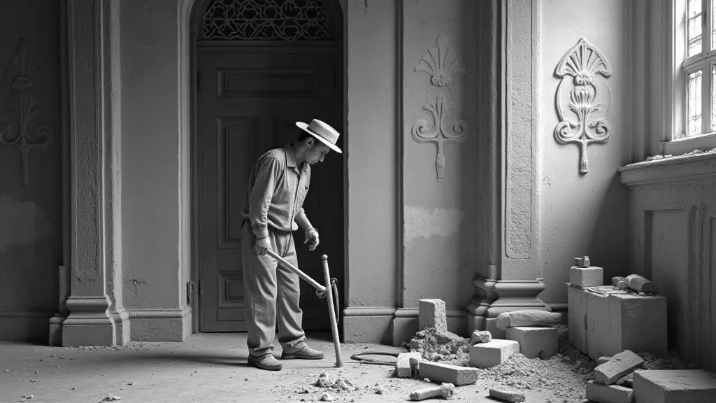 Stonemason working on Art Deco detail