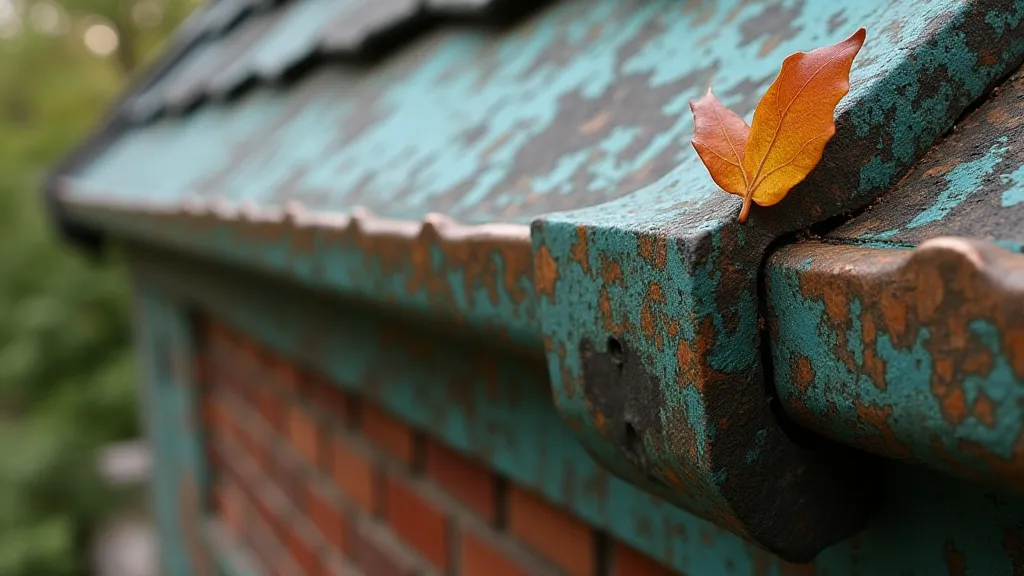 Copper rain gutter patina