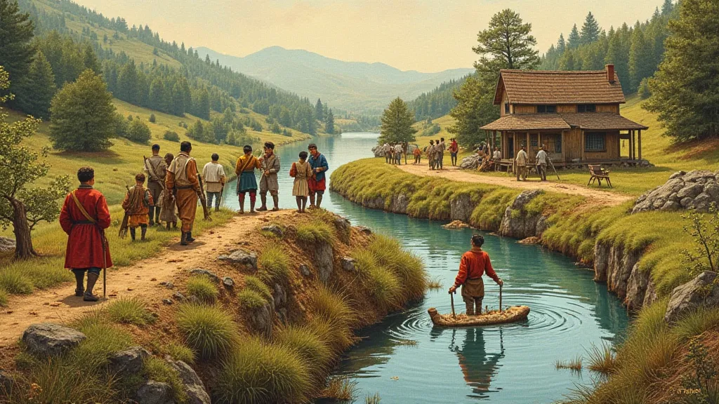 Medieval canal construction scene