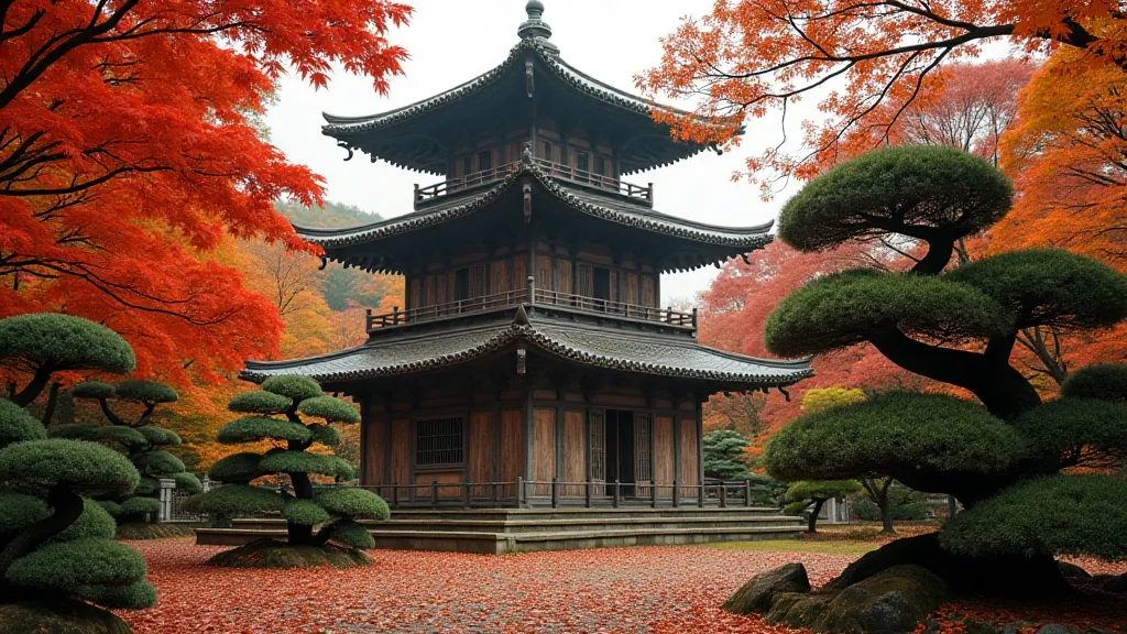 Japanese pagoda in autumn foliage