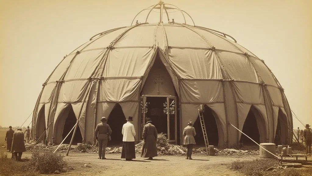 Pneumatic structure under construction in the 1800s
